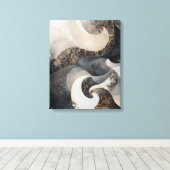 Black and Cream Abstract with Gold Accent Modern  キャンバスプリント (インサイチュ (ウッドフロア))