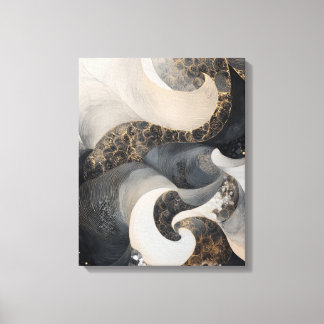 Black and Cream Abstract with Gold Accent Modern  キャンバスプリント