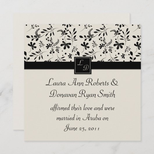 Black and Cream Floral Post-Wedding Invitation 招待状 (正面/裏面)