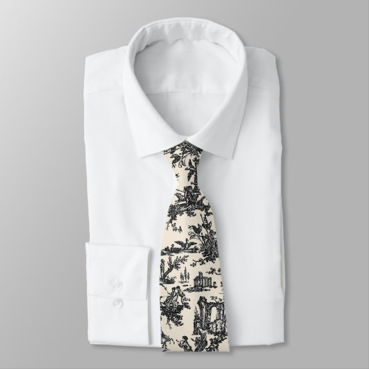 Black and Cream French Toile Neck Tie ネクタイ (タイ)