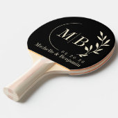 Black and Cream Leaf Wedding Monogram 卓球ラケット (正面アングル)
