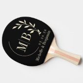 Black and Cream Leaf Wedding Monogram 卓球ラケット (横)