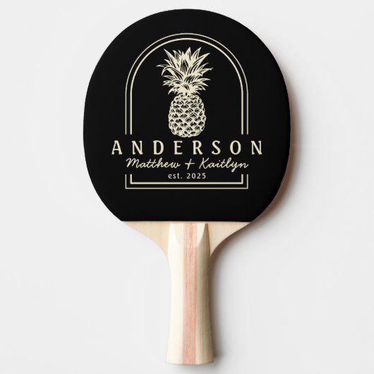 Black and Cream Pineapple Wedding Arch & Name 卓球ラケット (正面)