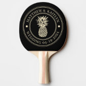 Black and Cream Pineapple Wedding Crest & Names 卓球ラケット (裏面)