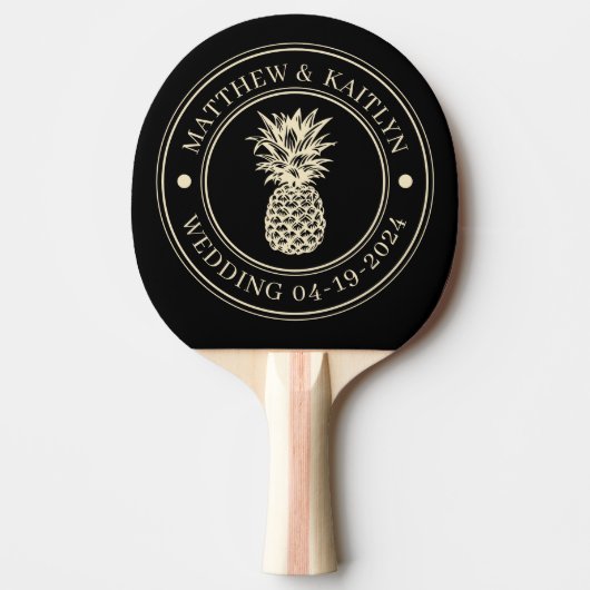 Black and Cream Pineapple Wedding Crest & Names 卓球ラケット (正面)