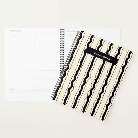 Black and Cream Stripes Fun Simple Elegant Custom プランナー手帳 (ディスプレー)