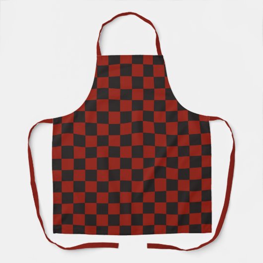 Black and Deep red checkerboard pattern エプロン (正面)