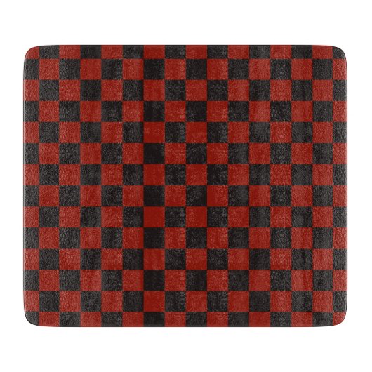 Black and Deep red checkerboard pattern カッティングボード (正面)