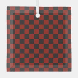 Black and Deep red checkerboard pattern ガラスオーナメント