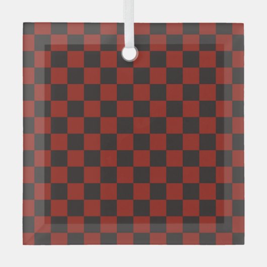 Black and Deep red checkerboard pattern ガラスオーナメント (正面)