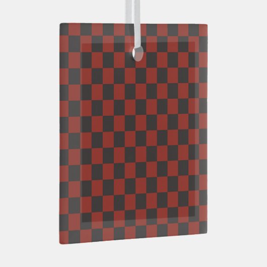 Black and Deep red checkerboard pattern ガラスオーナメント (正面右)