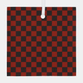 Black and Deep red checkerboard pattern ガラスオーナメント (裏面)