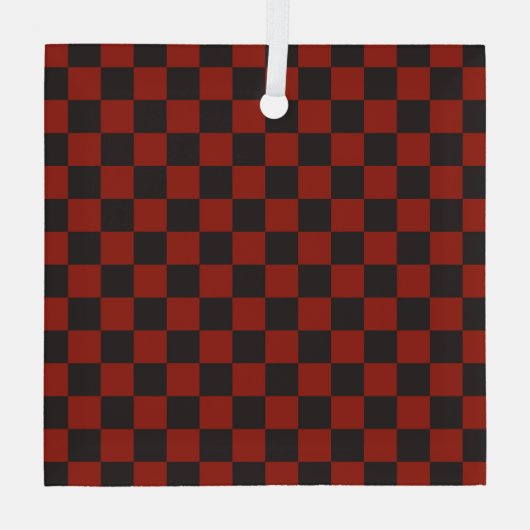 Black and Deep red checkerboard pattern ガラスオーナメント (裏面)
