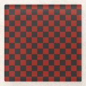 Black and Deep red checkerboard pattern ガラスコースター (正面)