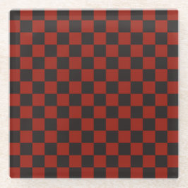 Black and Deep red checkerboard pattern ガラスコースター