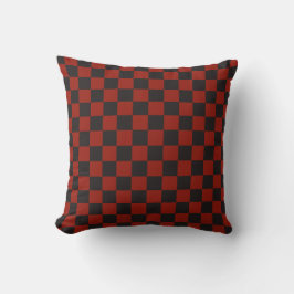 Black and Deep red checkerboard pattern クッション