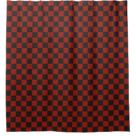 Black and Deep red checkerboard pattern シャワーカーテン