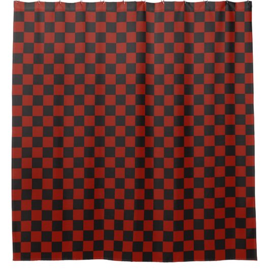 Black and Deep red checkerboard pattern シャワーカーテン (正面)