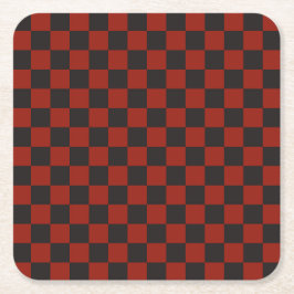 Black and Deep red checkerboard pattern スクエアペーパーコースター