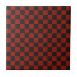 Black and Deep red checkerboard pattern タイル