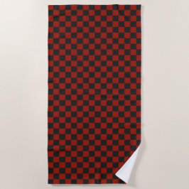 Black and Deep red checkerboard pattern ビーチタオル