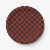 Black and Deep red checkerboard pattern ペーパープレート (正面)