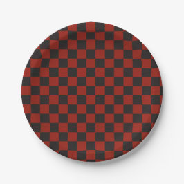 Black and Deep red checkerboard pattern ペーパープレート