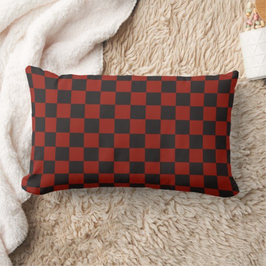 Black and Deep red checkerboard pattern ランバークッション (ブランケット)