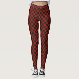 Black and Deep red checkerboard pattern レギンス