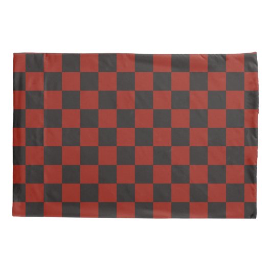 Black and Deep red checkerboard pattern 枕カバー (裏面-左)