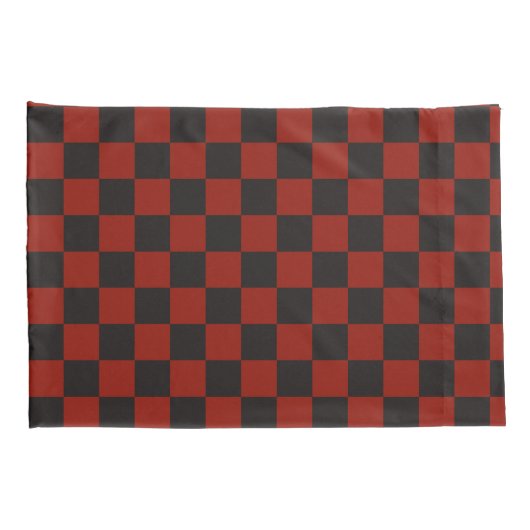 Black and Deep red checkerboard pattern 枕カバー (裏面-右)