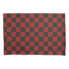 Black and Deep red checkerboard pattern 枕カバー