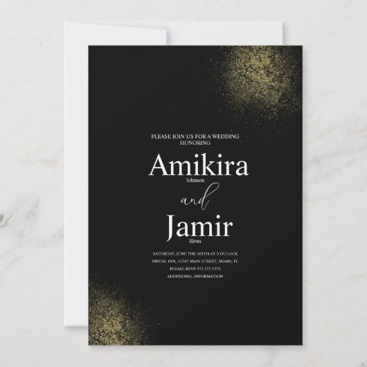 Black and Dusty Gold Pixie Faux Wedding 招待状 (正面)