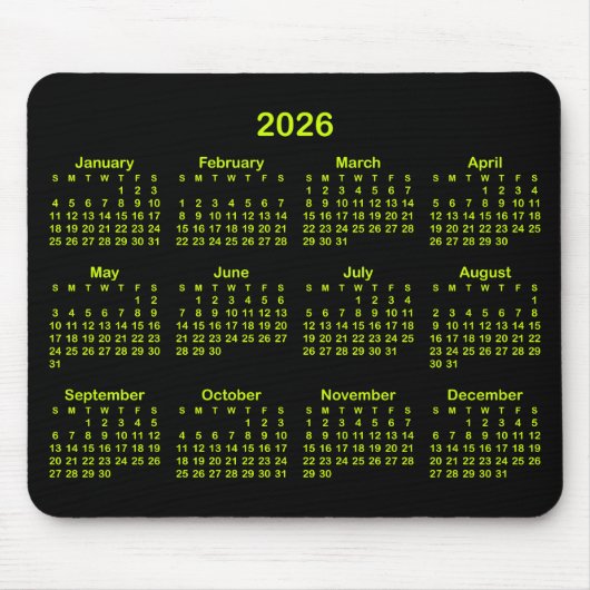 Black and Electric Lime 2026 Calendar マウスパッド (正面)