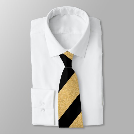 Black and Faux Glitter Gold Diagonal Stripes Tie ネクタイ (タイ)
