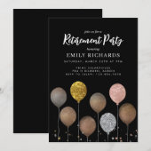 Black and Glod Glitter Balloon Retirement Party 招待状 (正面/裏面)