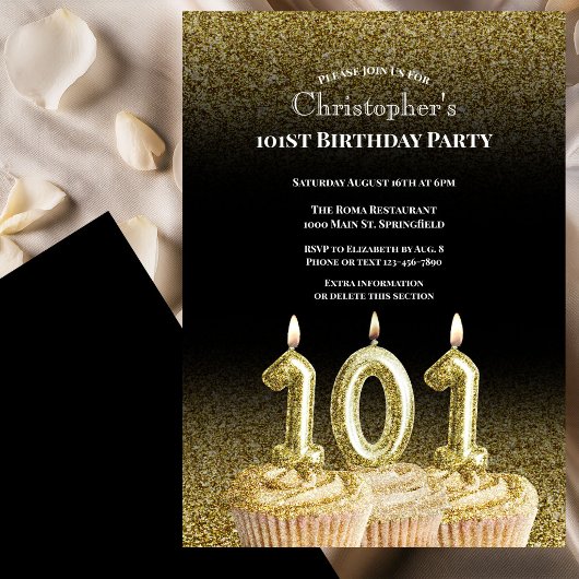 Black and Gold 101st Birthday Invitation For Him 招待状