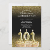 Black and Gold 101st Birthday Invitation For Him 招待状 (正面)