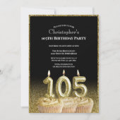 Black and Gold 105th Birthday Invitation For Him 招待状 (正面)