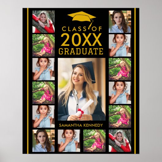 Black And Gold 17 Photo Collage 2026 Graduation ポスター (正面)