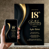 Black and Gold 18th Birthday Party 招待状