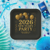 Black And Gold 2026 New Year Party ペーパープレート (パーティー)