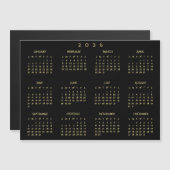 Black and Gold 2026 Yearly Calendar Magnetic Card (正面/裏面)