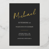 Black and Gold 40th Birthday Celebration 箔招待状 (正面)