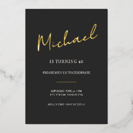 Black and Gold 40th Birthday Celebration 箔招待状