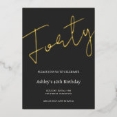 Black and Gold 40th Birthday Celebration 箔招待状 (正面)