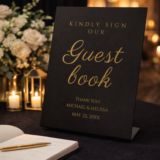 Black and Gold 50th Anniversary Guest Book Sign 台座サイン