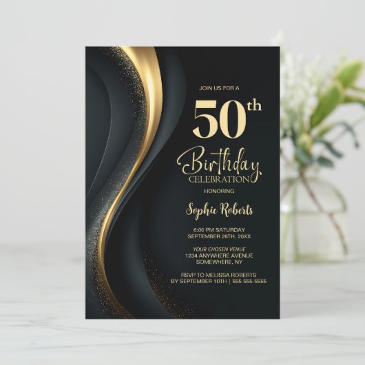 Black and Gold 50th Birthday Party 招待状 (スタンド正面)