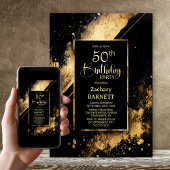Black and Gold 50th Birthday Party 招待状