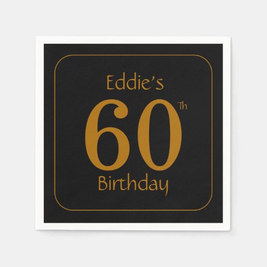 Black and Gold 60th Birthday Party  スタンダードカクテルナプキン (正面)